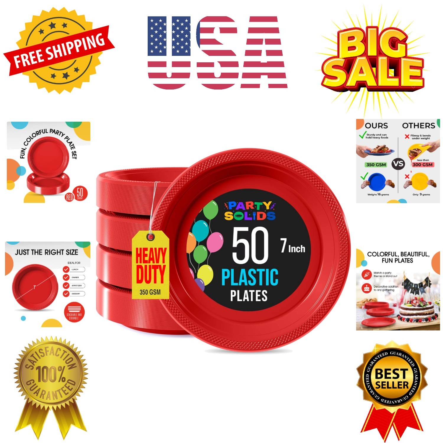 Party Solids Red Plastic Plates For Party Supplies 7" Red Disposable Plates H... gallery
