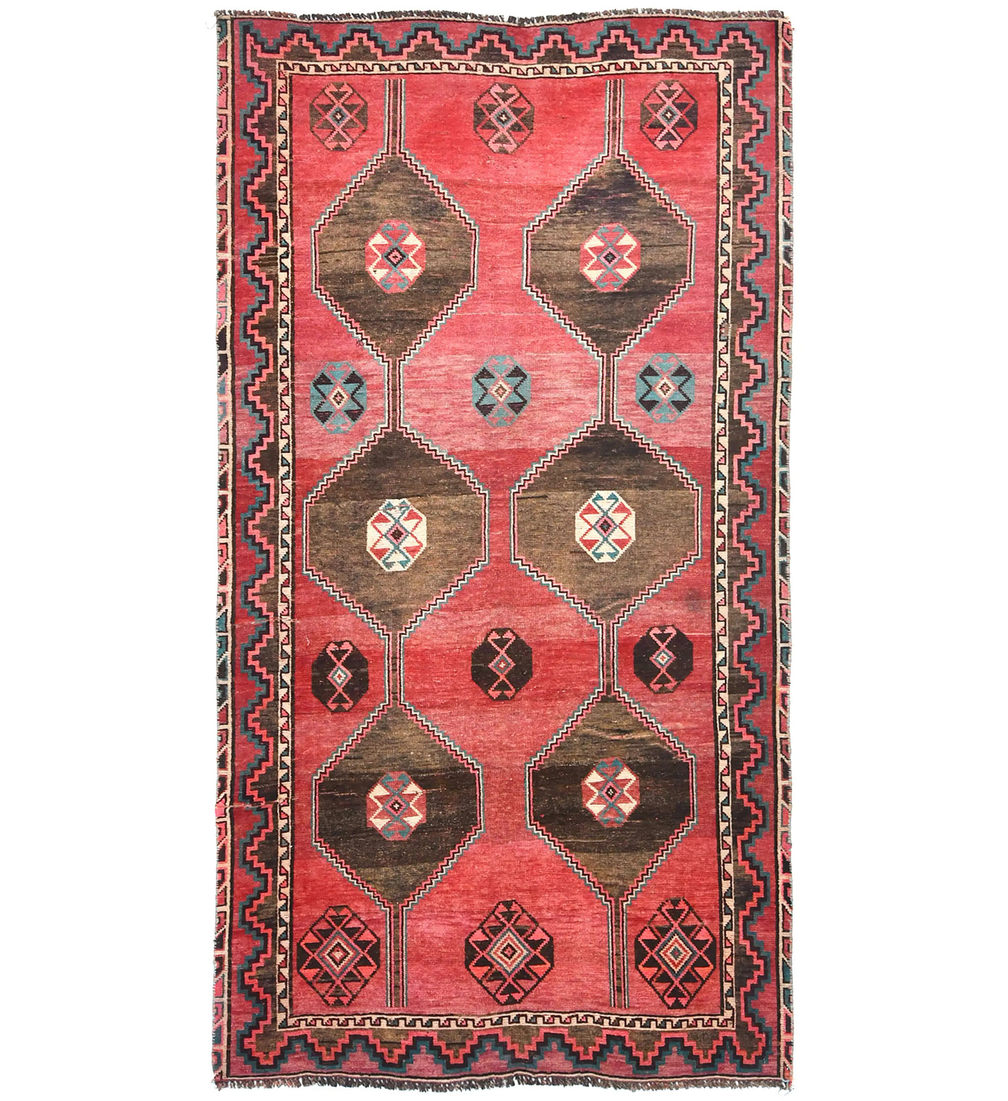 Semi-Antique Handmade Tribal Geometric Oriental Rug 4'5X8'3 ft Entryway Carpet gallery