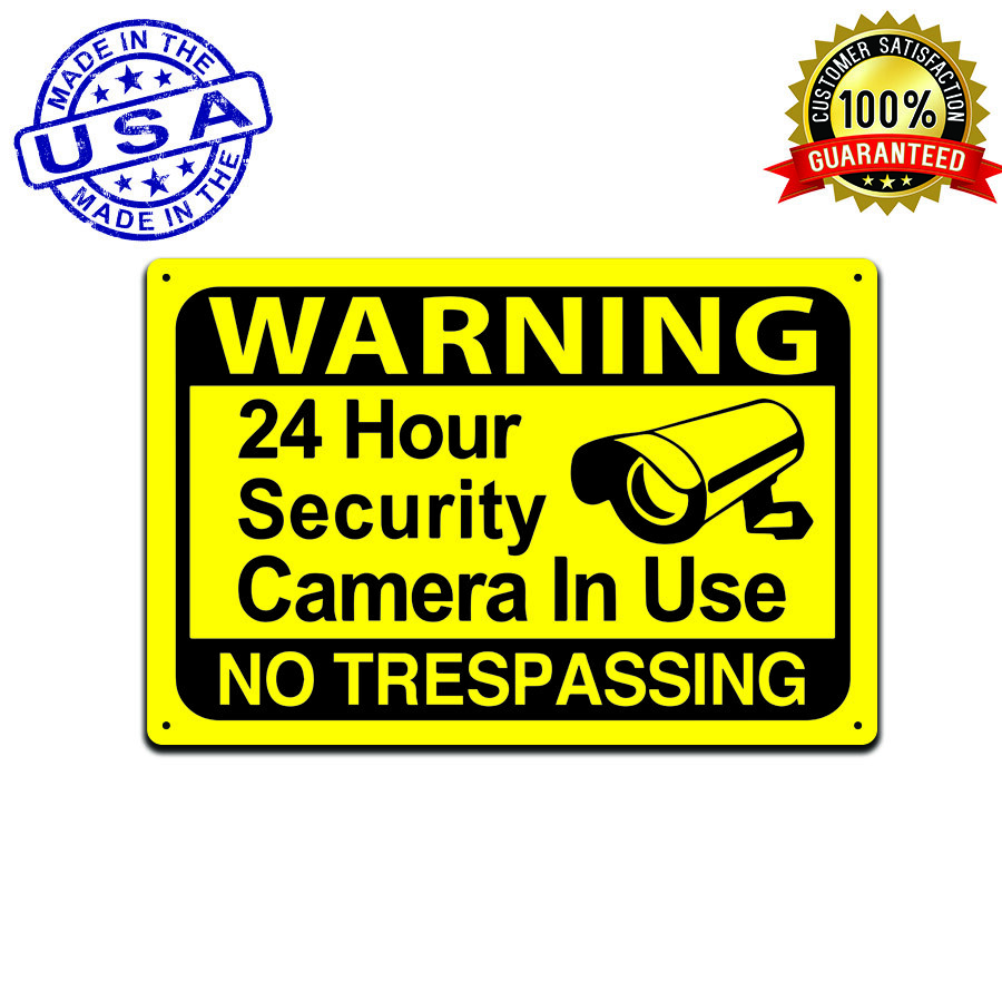 Yellow Warning 24 Hour Video Surveillance No Trespassing Home Security CCTV Sign gallery