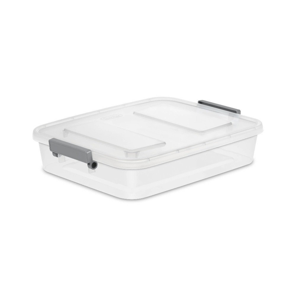 Sterilite 6.2 Qt Modular Small Storage Bin, 4-Pack, Clear Plastic,ID Latch,Gray​ gallery