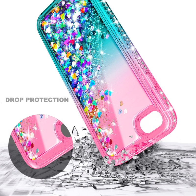 For iPhone SE 3rd Gen 2022 Case Bling Liquid Glitter + Tempered Glass & Lanyard gallery