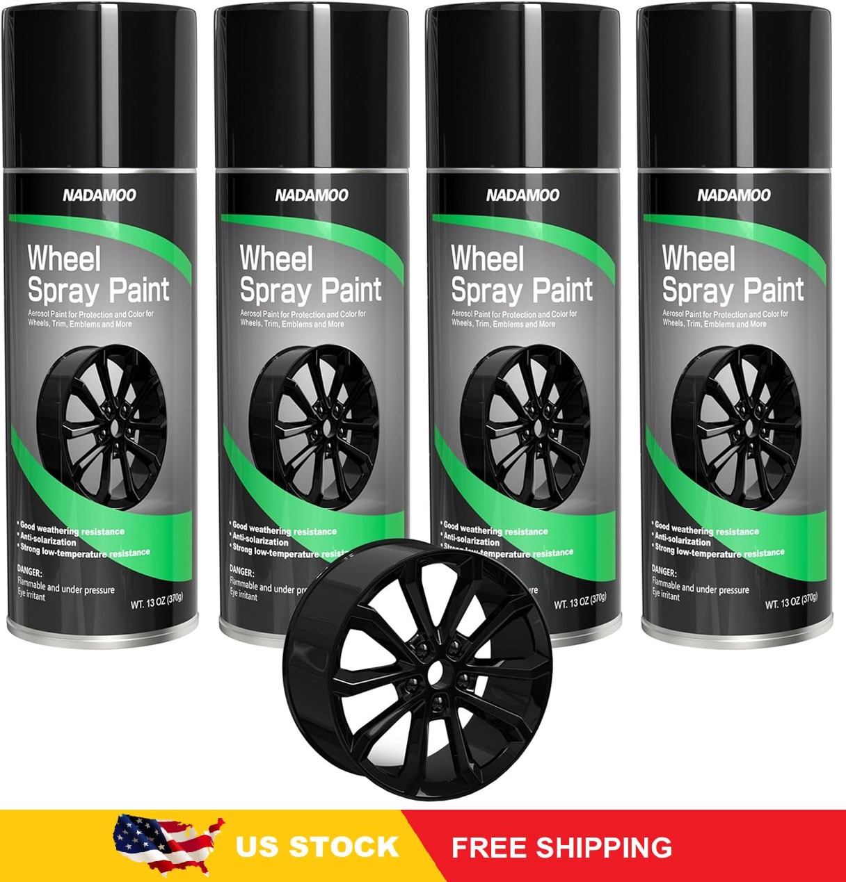 NADAMOO Aluminum Wheel Spray Paint, Semi-gloss Aerosol ,Gloss Black, 4 Cans gallery