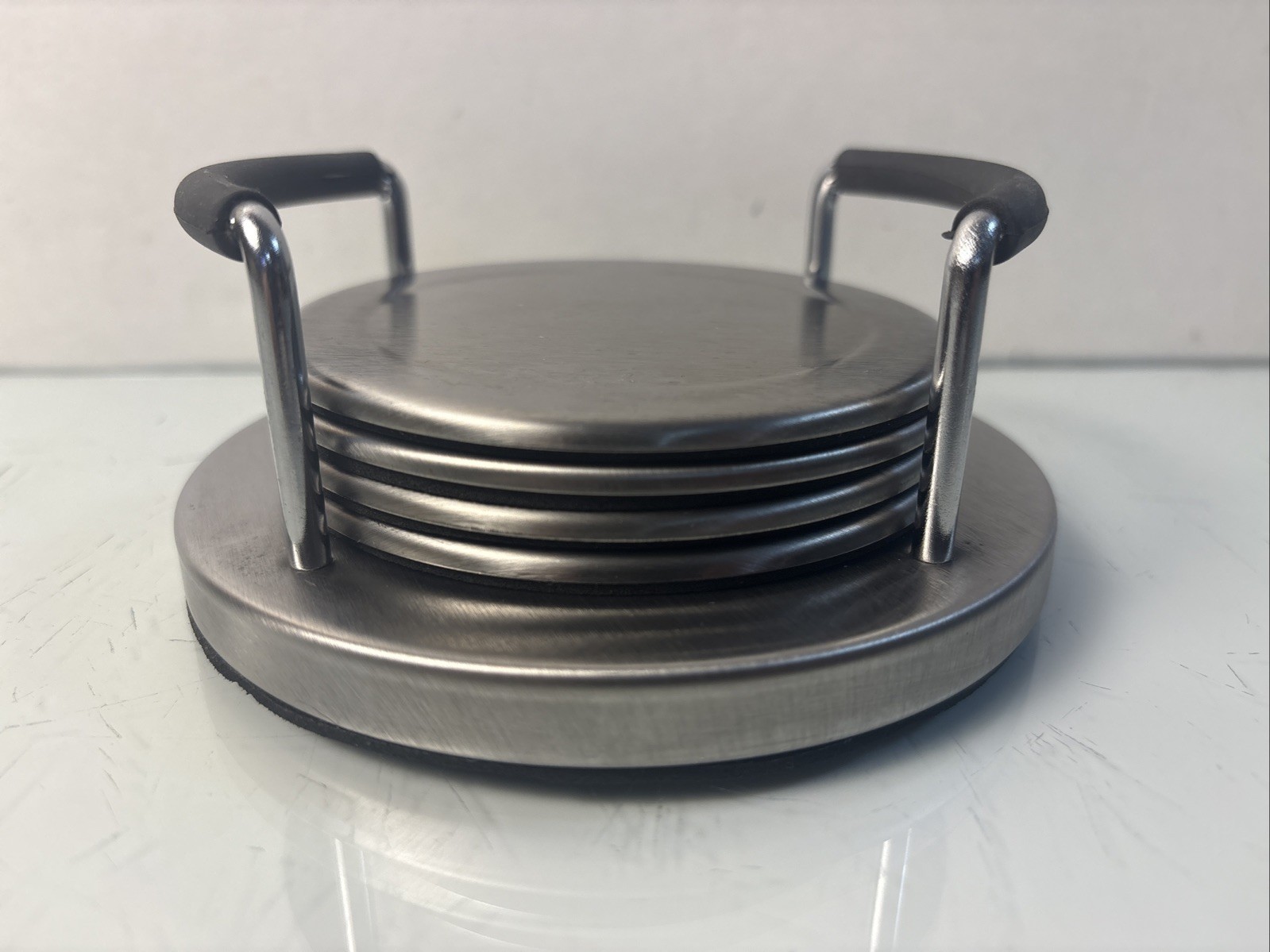 Stainless Steel Drink 4 Coasters Set and Holder Metal Foam Bases gallery