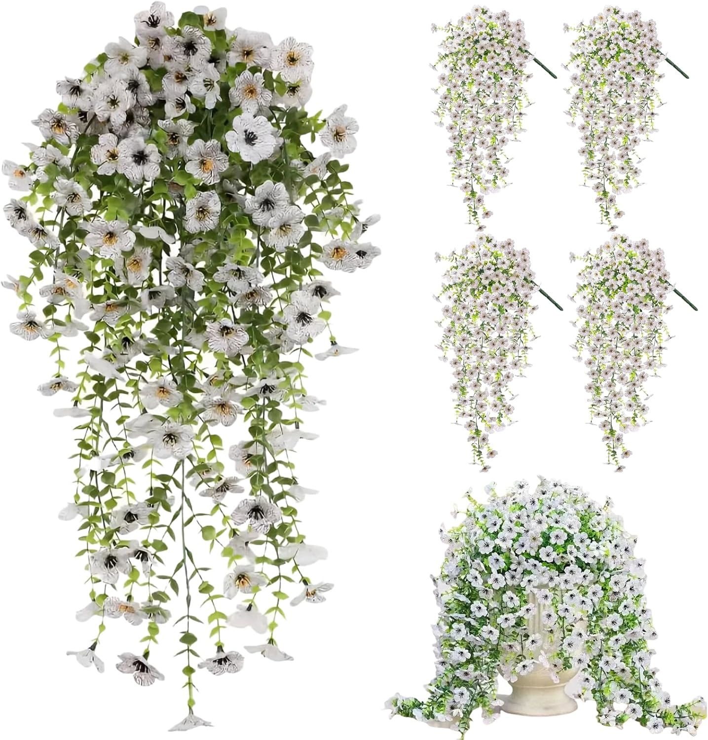 4Pcs Artificial Fake Hanging Basket Plants Silk Flowers Vine Home Outdoor Decor gallery