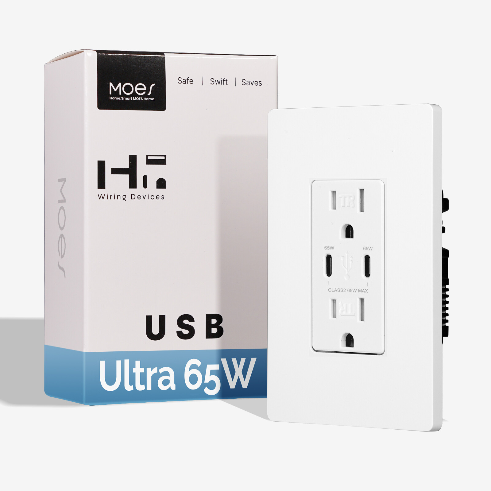 MOES Wall Electrical Outlet 65W 2 USB Type C 15A PD3.0 Fast Charging Receptacle gallery