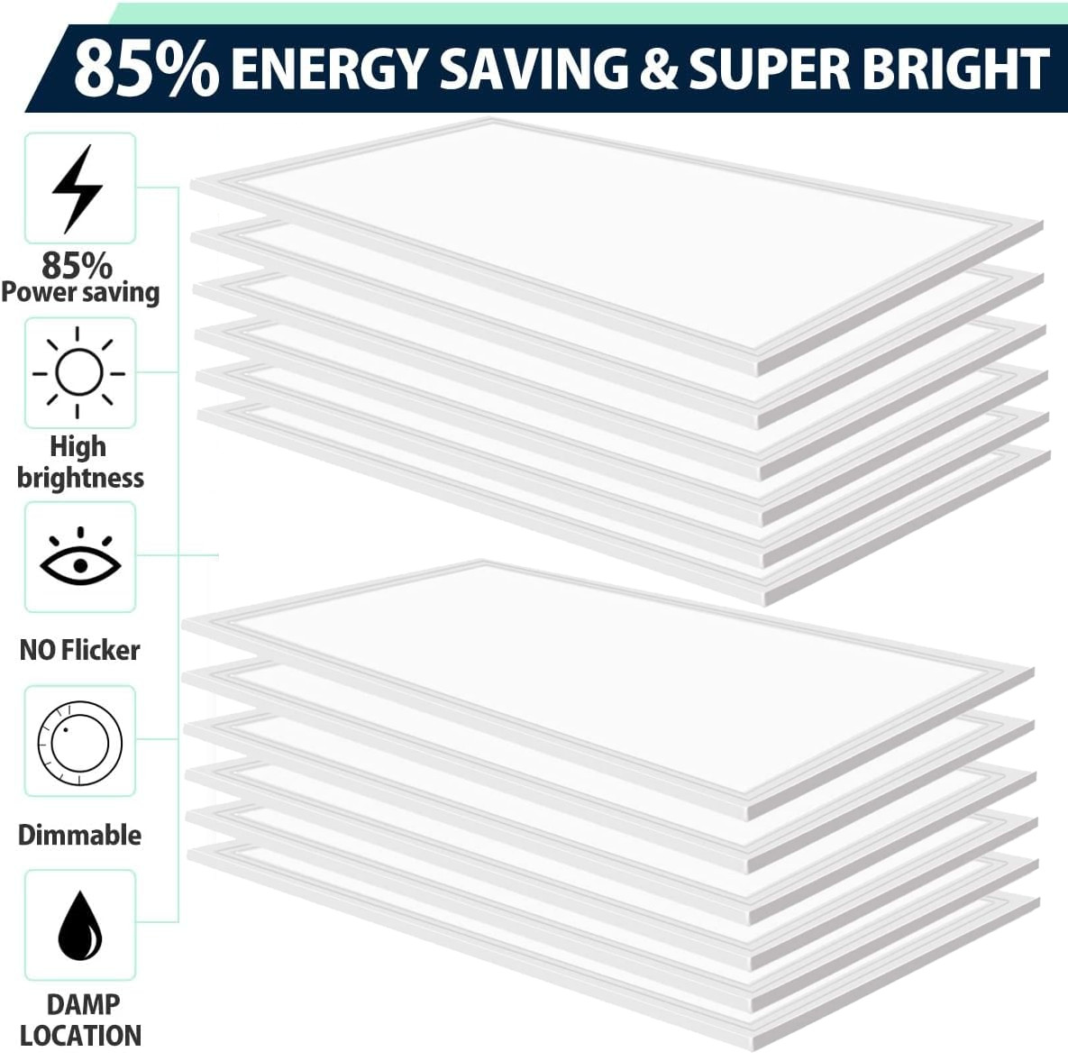 2x4 LED Flat Panel Recessed Light 7800LM 5000K Dimmable Drop Ceiling Lights gallery