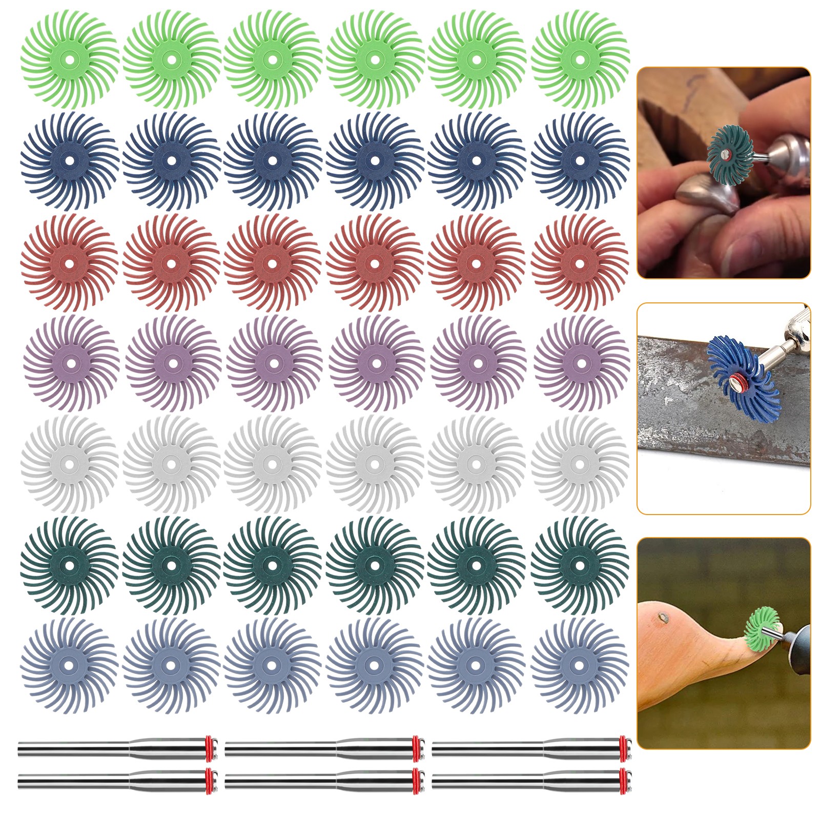 48X 1"Radial Bristle Disc Kit 80-2500# Mixed Grit Polishing Wheels w/ 3mm Shank gallery