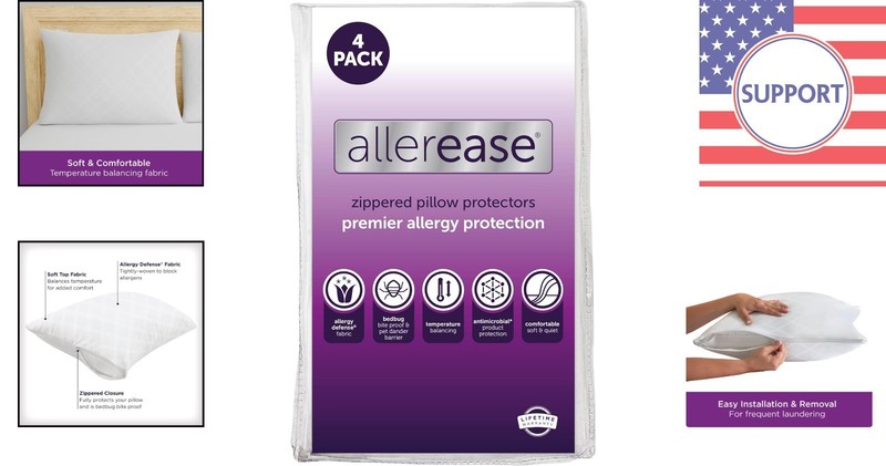 4 Standard/Queen Size AllerEase Protectors - Breathable, Allergy Relief Covers gallery