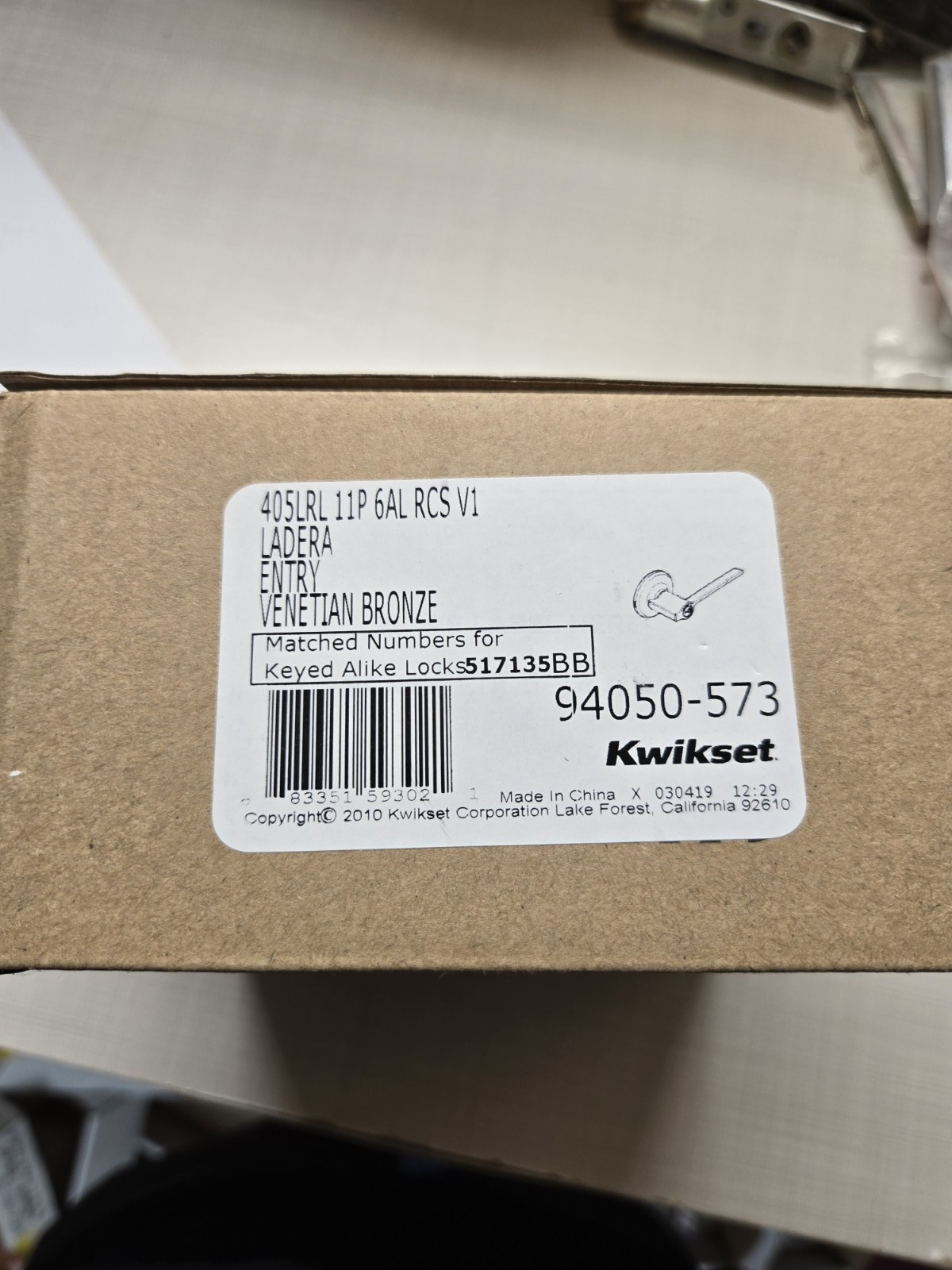 Kwikset Ladera Round Keyed Entry Lever STANDARD KW1 in Venetian Bronze gallery