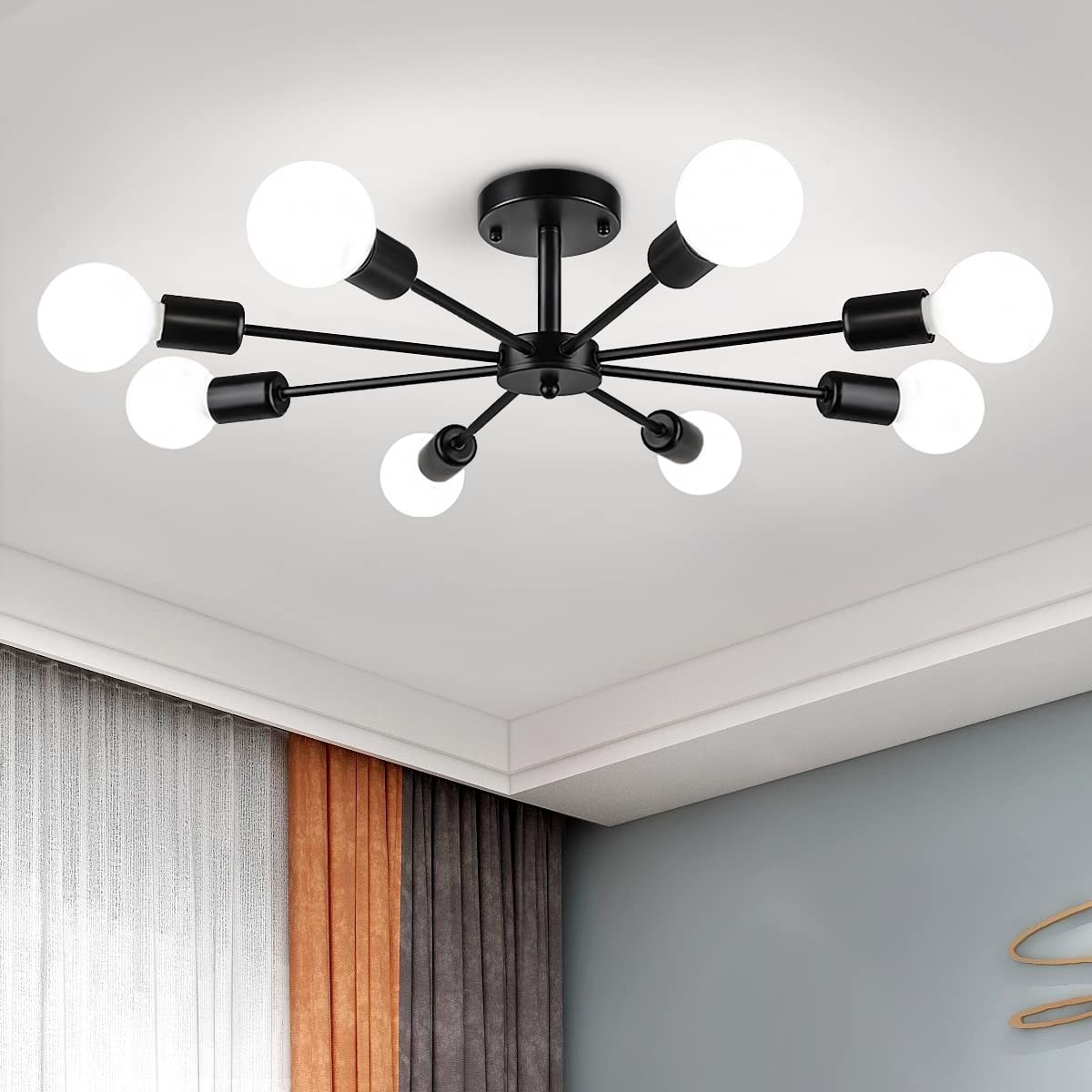 23,62 inch Semi Flush Mount Ceiling Light 8-Lights Modern Chandelier Black gallery