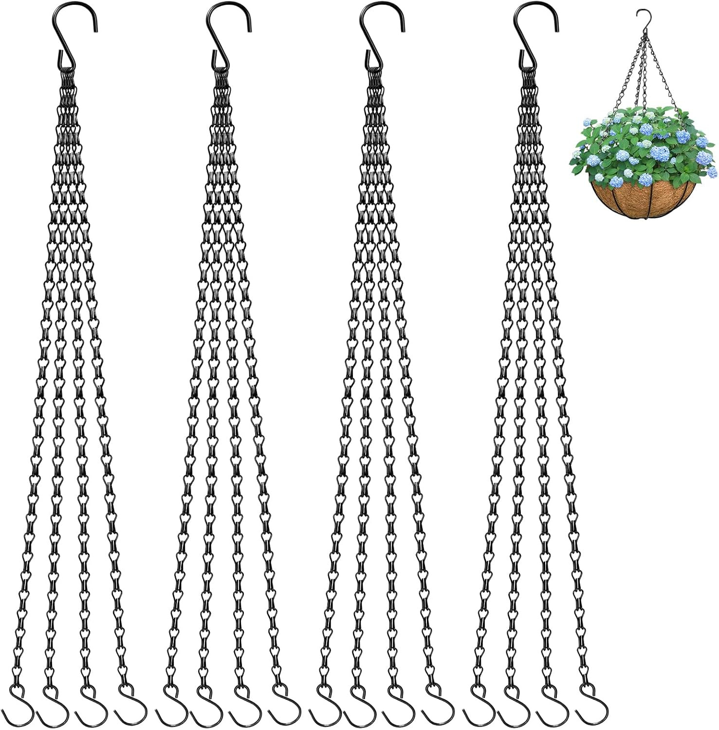 4 Pack, 24 Inch Hanging Basket Chain with Hooks, Black Metal Planter Flower Pot gallery