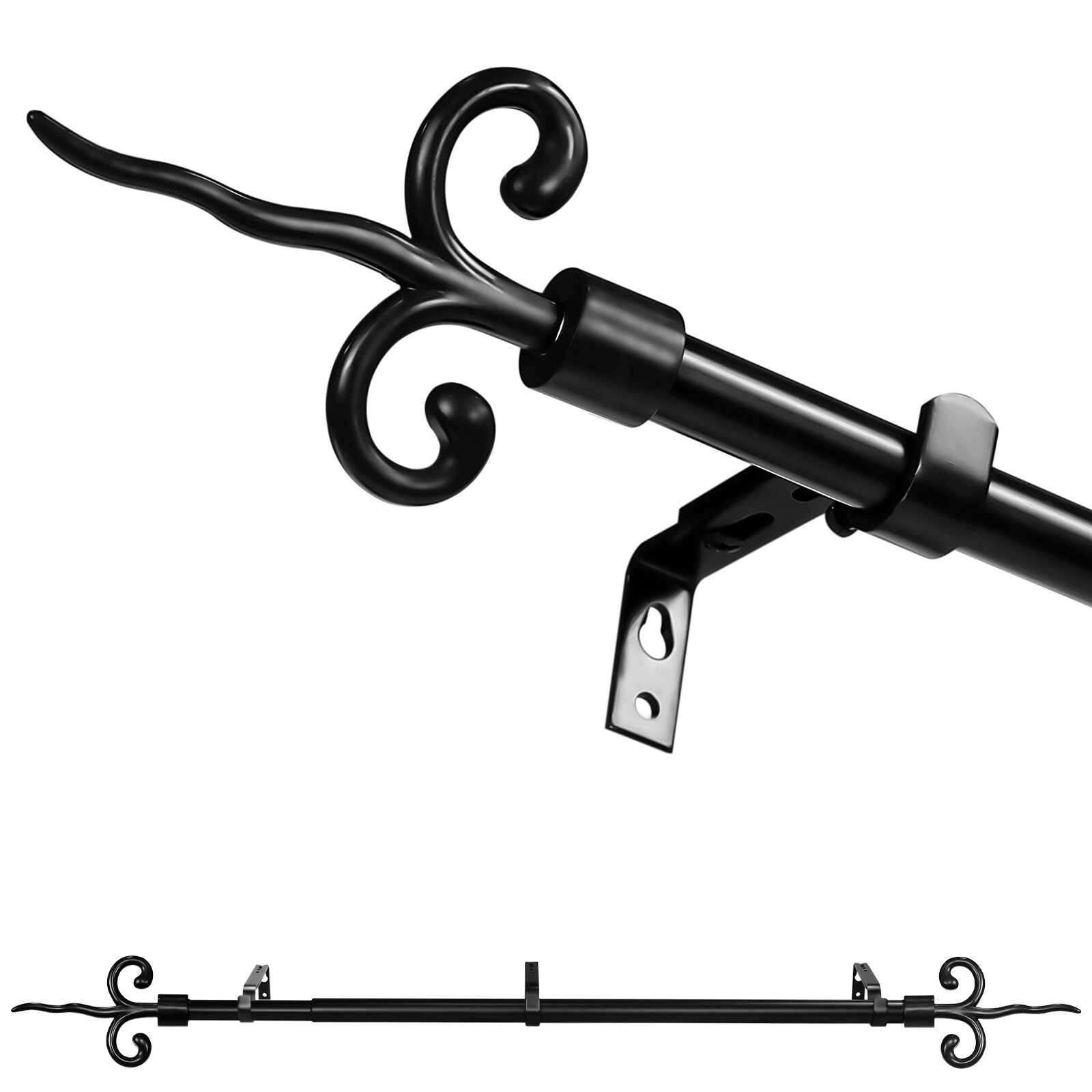 5/8" Adjustable Flame Finial Curtain Drapery Rod, 28"-48"/48"-84"/84"-120" gallery