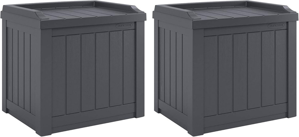 2 Pack Small Deck Box Storage W/Bench Seat for Indoor & Outdoor Use, 22 Gal., Cy