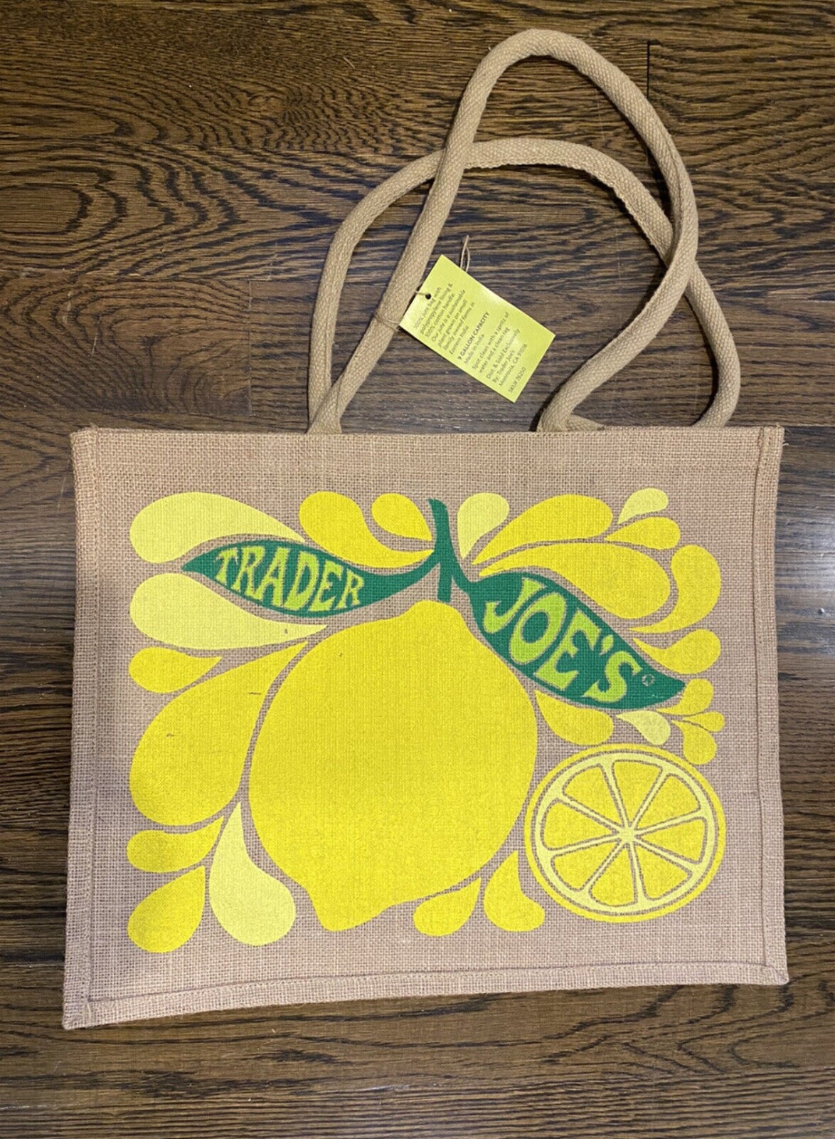 ⚡️ Trader Joe's Lemon Lime Tote Reusable Jute Burlap Bag NEW NWT FREE SHIP ❤️ gallery