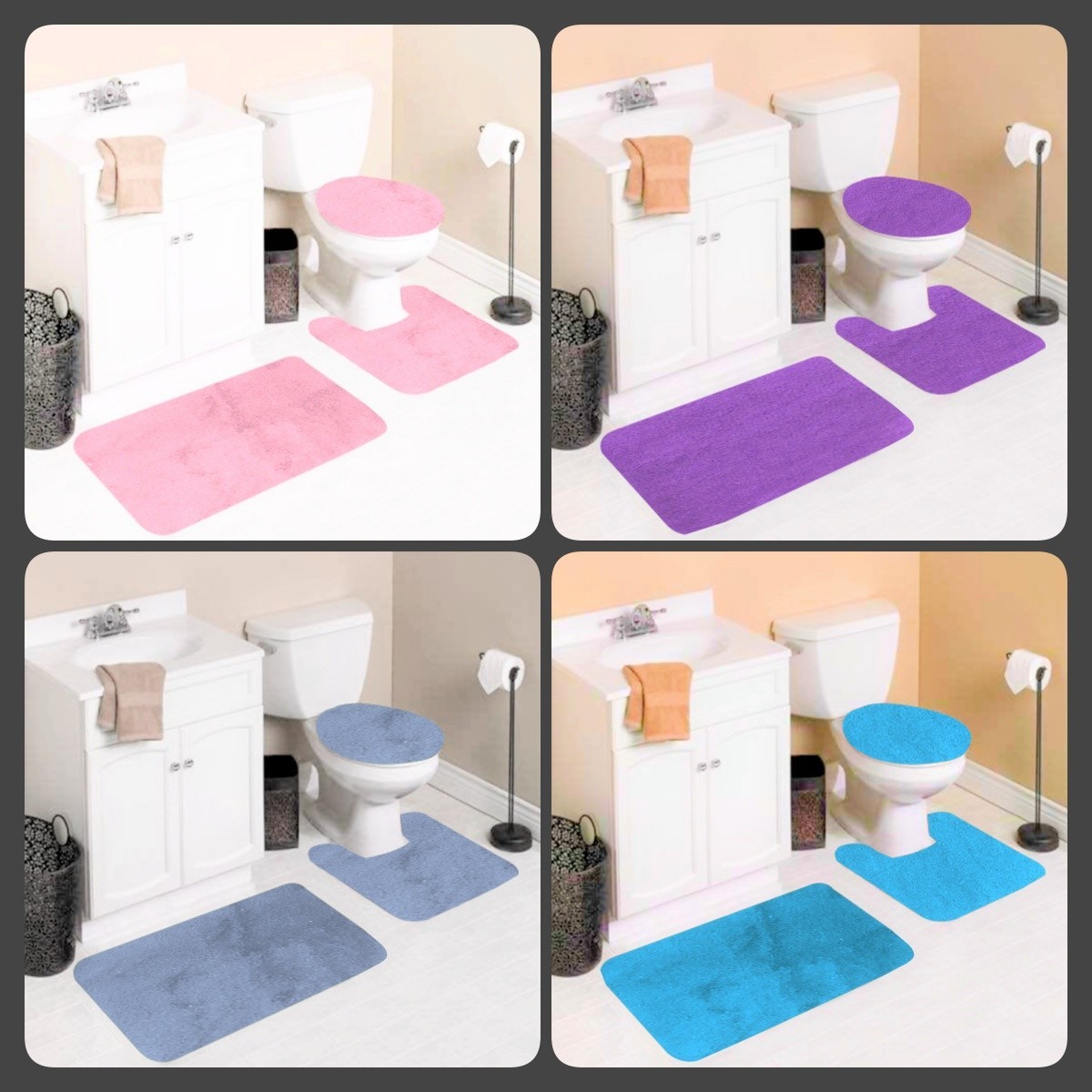 3PC #9 SOFT BATHROOM SET BATH MAT CONTOUR RUG TOILET LID COVER NEW 3 styles #6 gallery