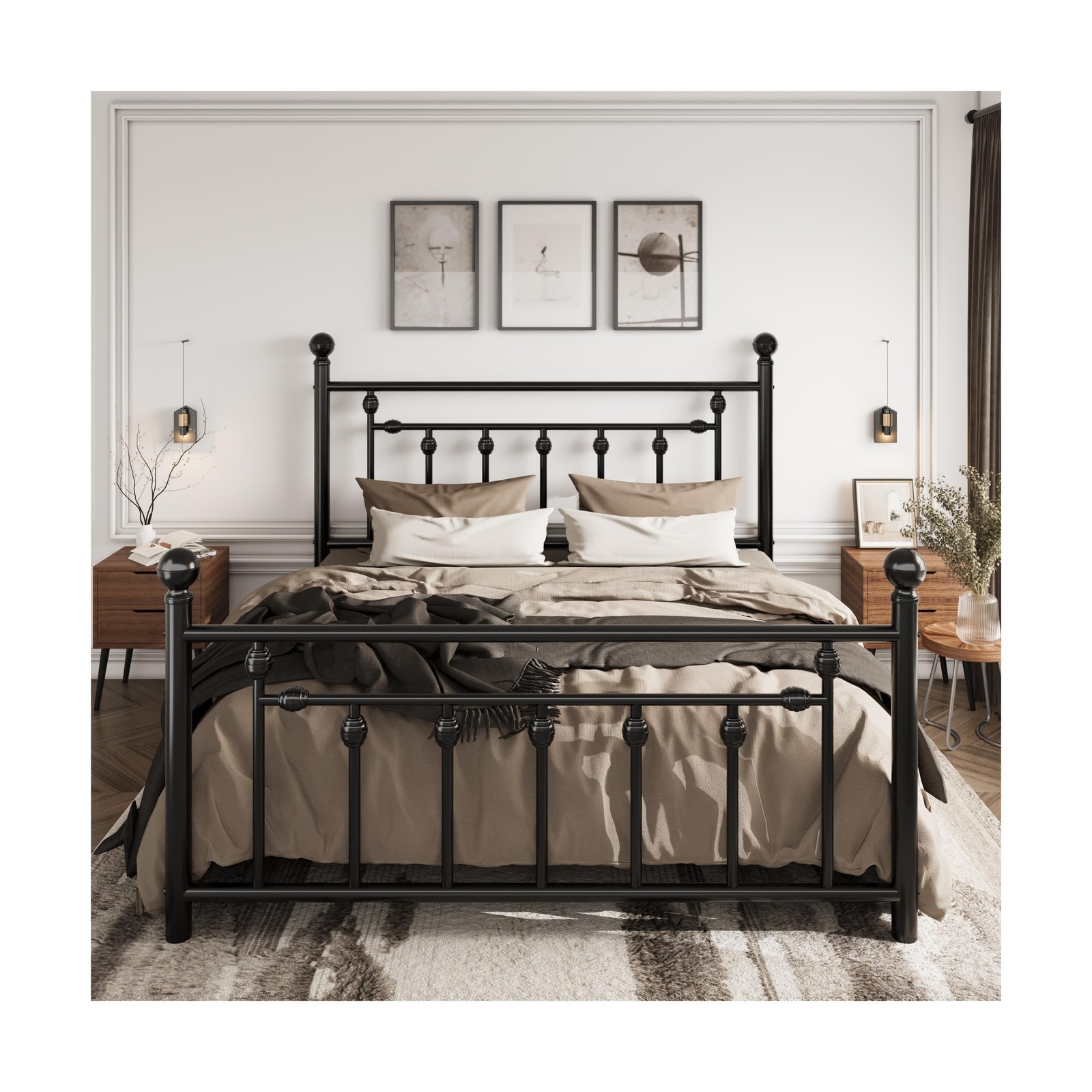 SHA CERLIN 14" Queen Size Metal Platform Bed Frame/Victorian Headboard and Fo... gallery