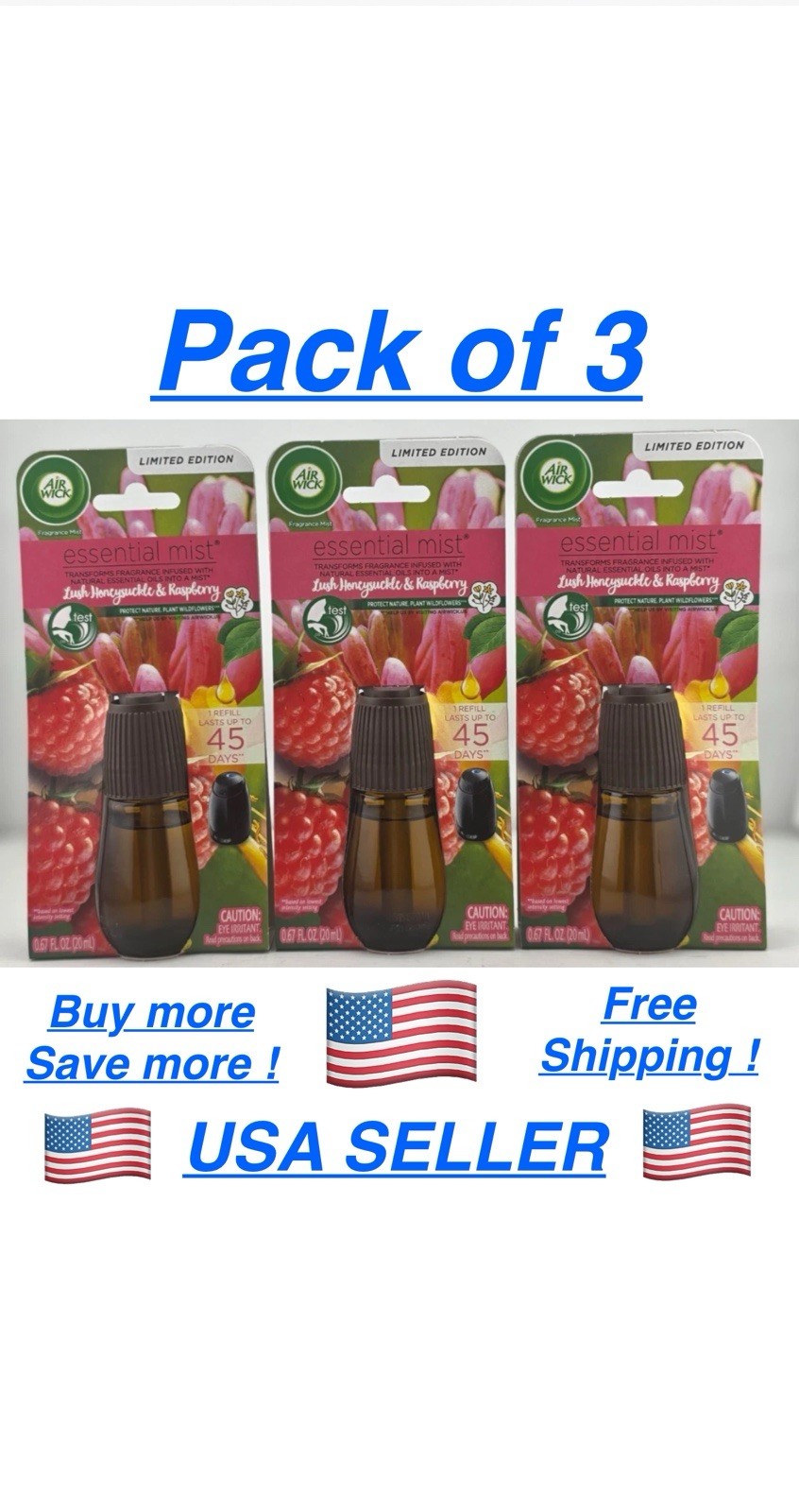 Air Wick Essential Mist Refill Lush Honeysuckle & Raspberry ( 3pc ) gallery
