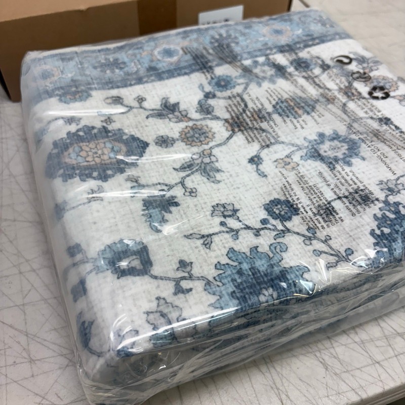 Low Pile Runner Rug, 2x10ft, Abstract, Machine Washable- Vintage Floral Blue gallery
