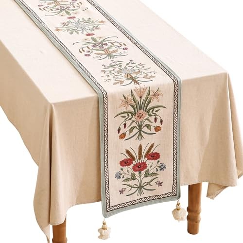 Designer Elegant Linen Table Runner 102 Inches, 12X102 Inches Serenity F