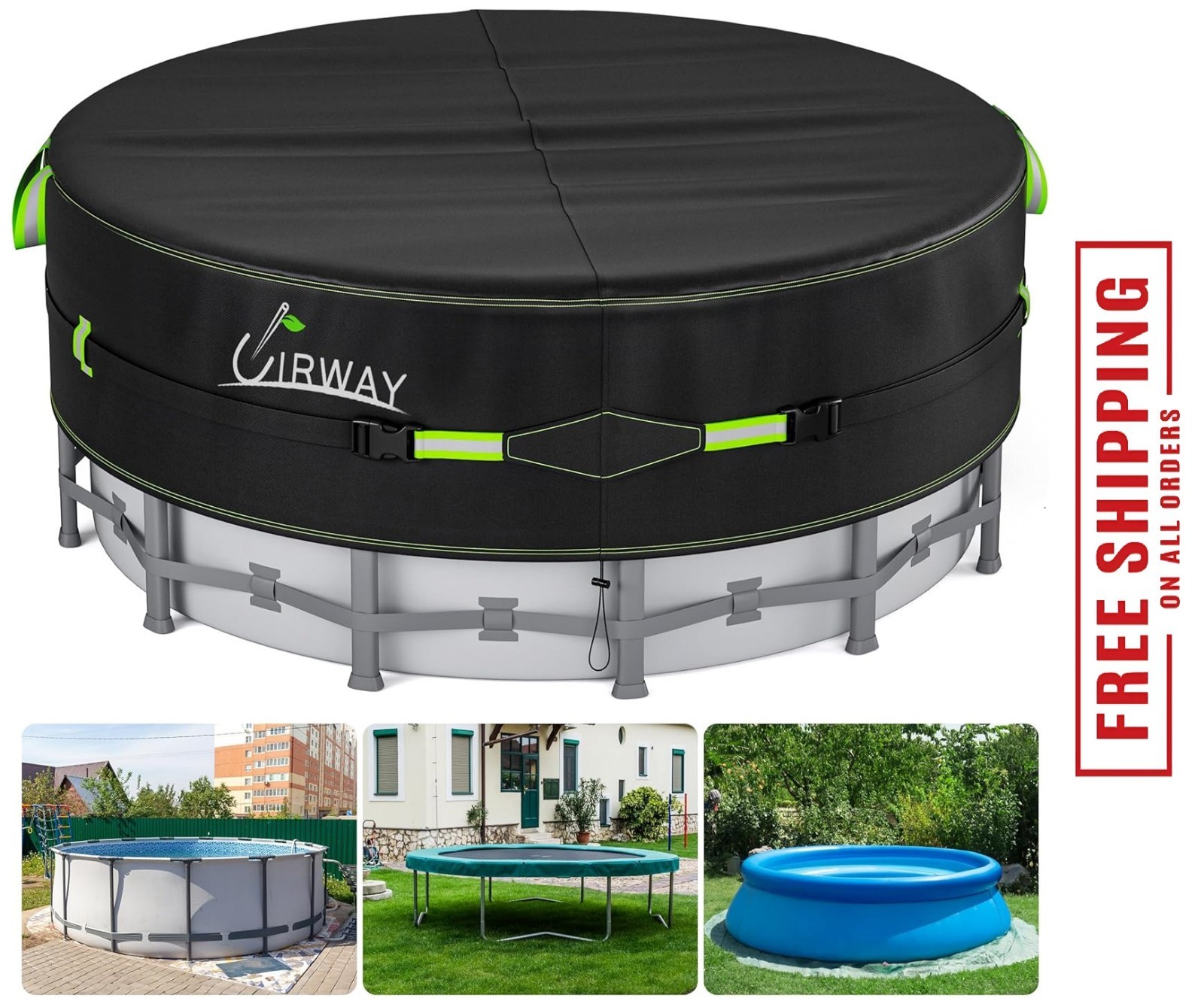 16 Ft round Pool Cover with Reflective Strips, Swimming Pool Cover for above Gro gallery