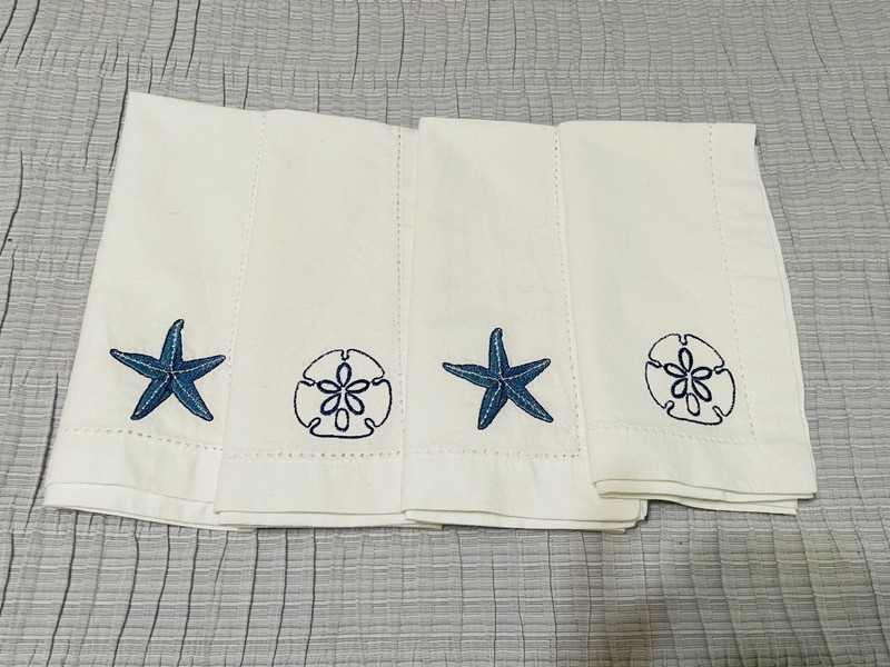 Ocean Theme Cream Color Linen Dinner Napkins Hemstitching Set of 4 gallery