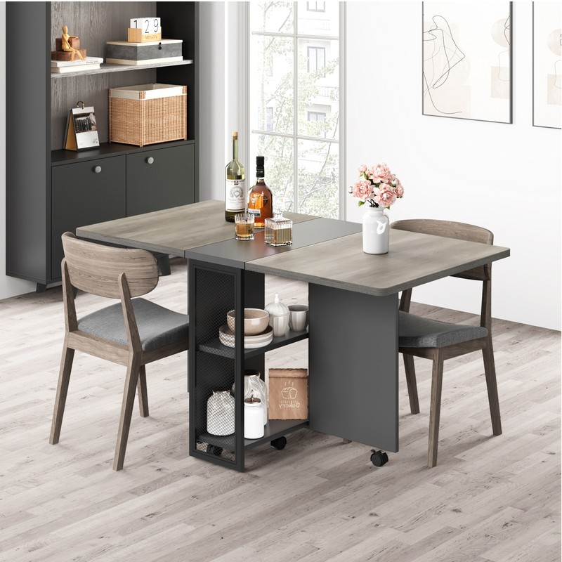 Folding Dining Table with 2 Storage Racks, Collapsible Table for Small Spaces gallery