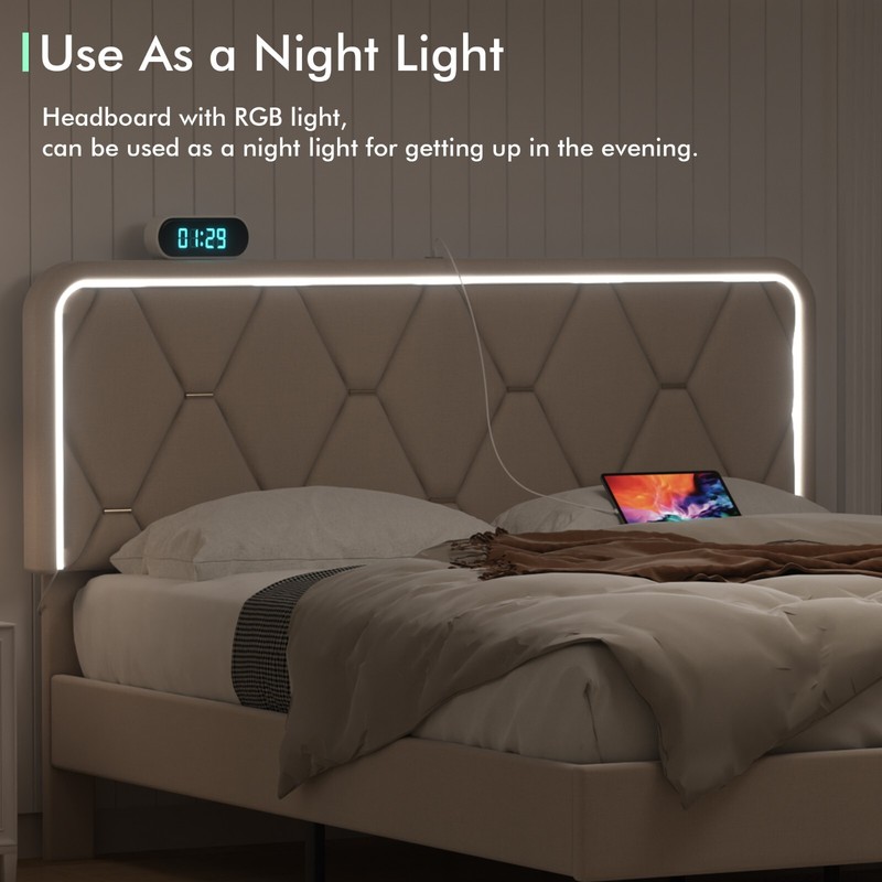 LED Light Queen Full Twin Bed Frame with USB Ports Size Headboard Platform Bed gallery