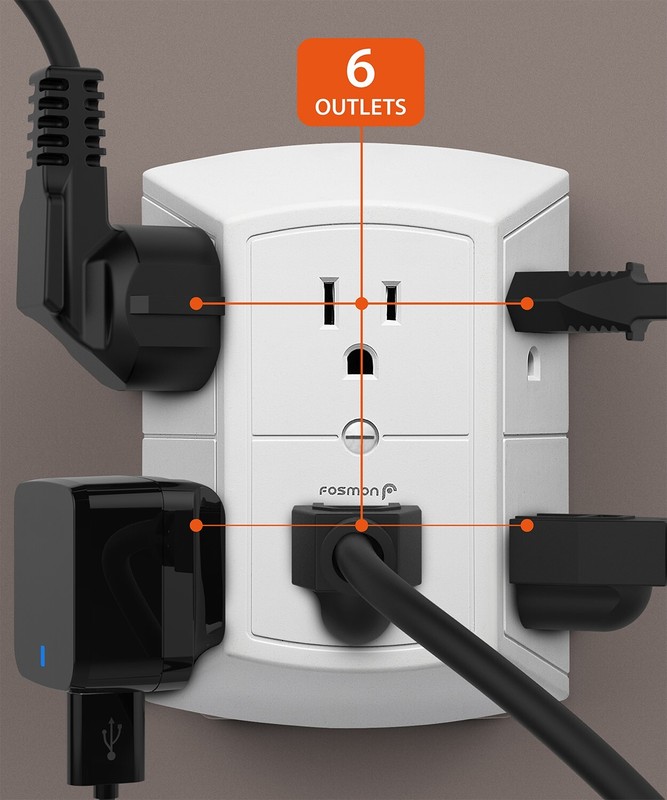 6 Outlet Grounded Multi Plug Extender Wall Tap Adapter for Travel Cruise Ship gallery