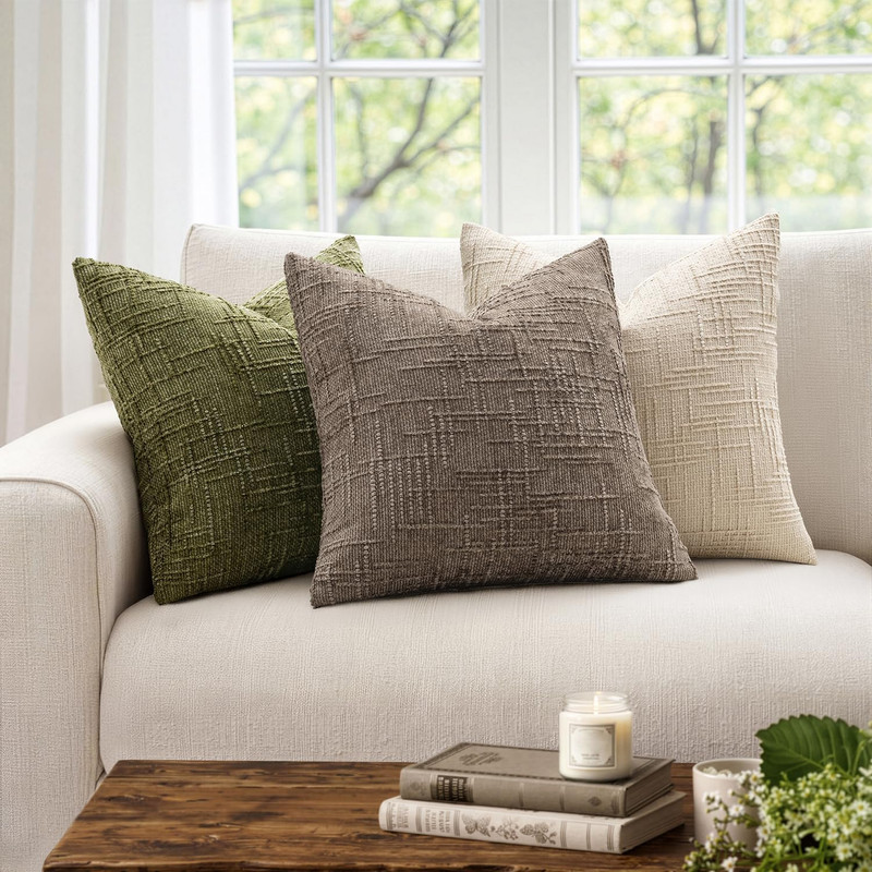 Textured Throw Pillow Covers Thick Chenille Decorative Pillows Taupe Grey 18x18 gallery