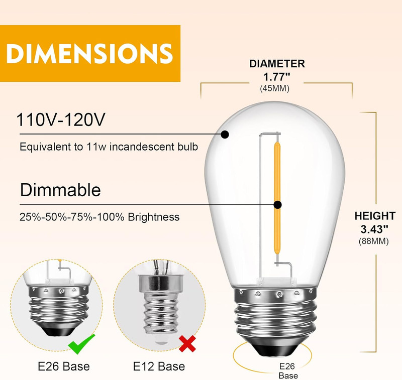 48 Pack LED S14 Replacement Light Bulbs, Shatterproof Outdoor 1 Watt to Replace gallery