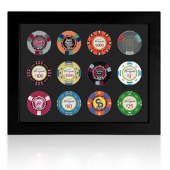 12 Chip Poker Display Frame – Wall Mount/Tabletop, EVA Foam Lining, Black Flocke