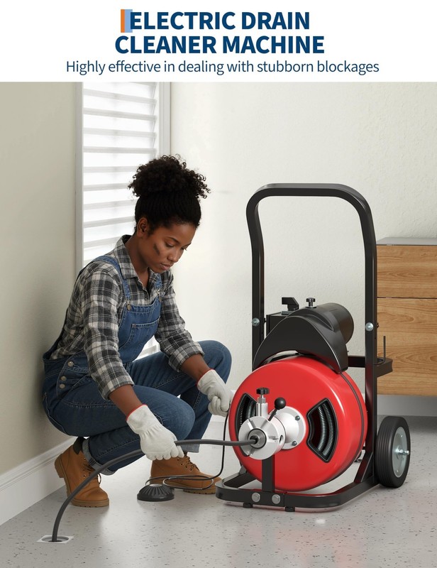 Drain Cleaner Machine, Heavy Duty Auger with 75FT Steel Core Cable, Portable ... gallery