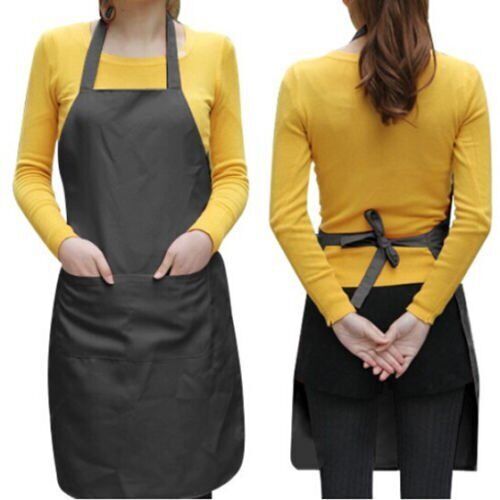 10-100x Solid Cooking Kitchen Restaurant Bib Apron Unisex Dress Black w/2 Pocket gallery