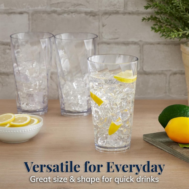 Plastic Reusable Drinking Glasses (Set of 8) 20oz Water Cups in Clear gallery