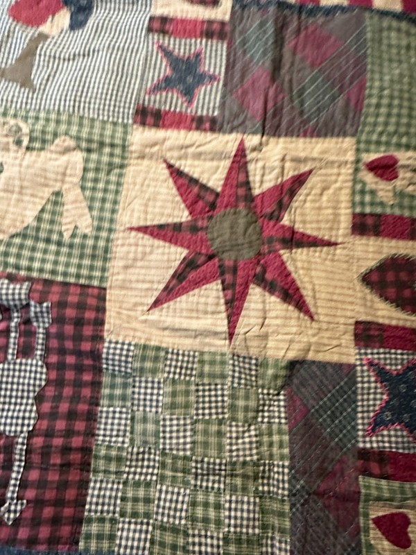 QUILT 78" X 82" PATCHWORK HOMEMADE BLANKET ANGEL STAR VINTAGE gallery