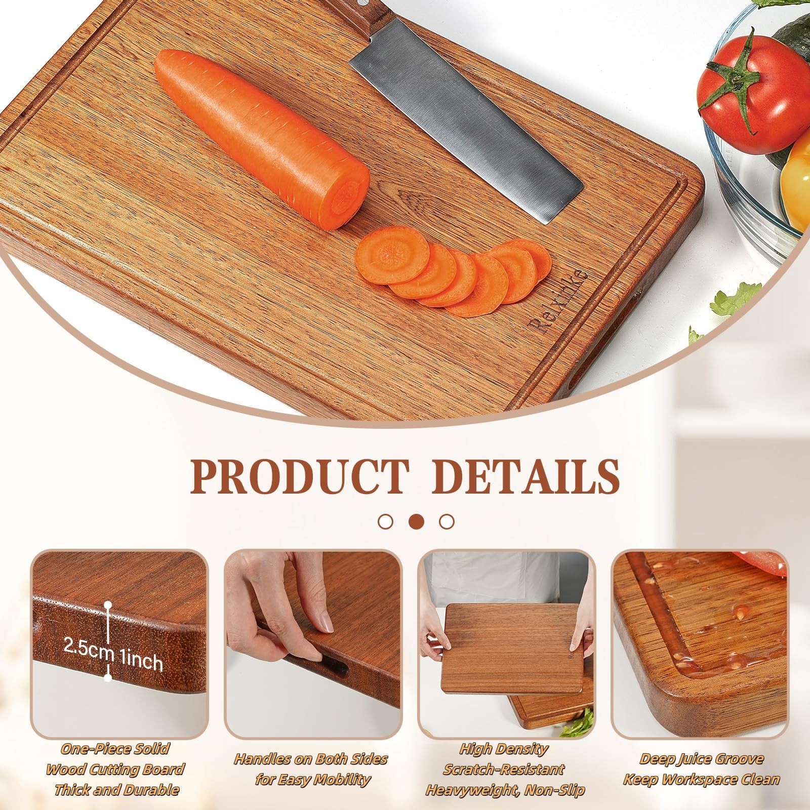 Solid Teak Wood Cutting Board One Piece Non Glued Thick Crack Resistant Wooden C gallery