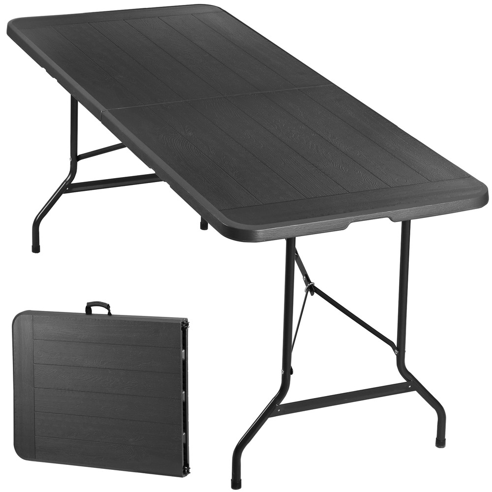 Rectangular Plastic 6 Ft Folding Table Dining Picnic Camp W/Handle 220lbs Black