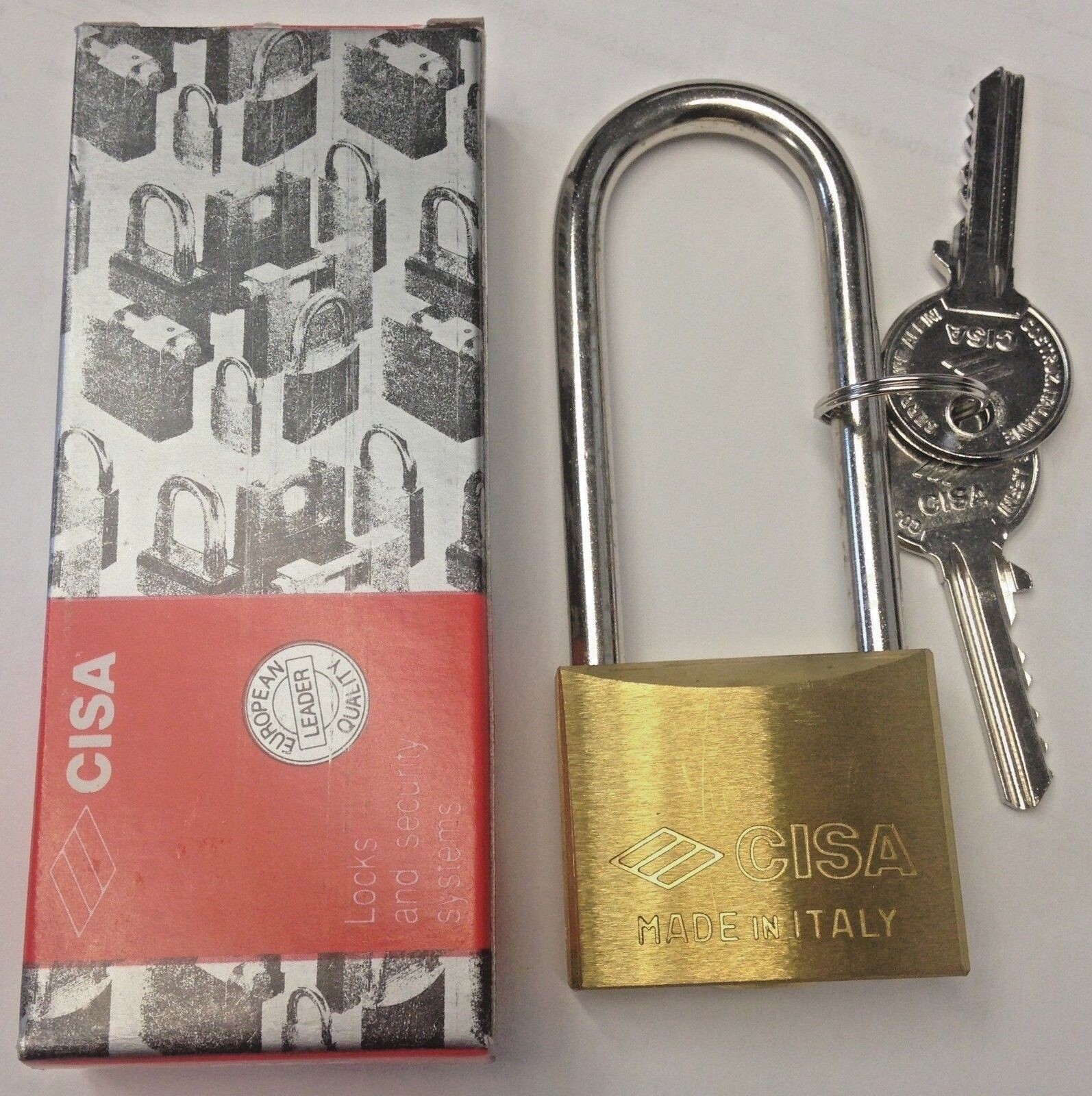 Cisa 22011-41 Long Shackle PadLock 5 Pin Brass Lock Made in Italy gallery