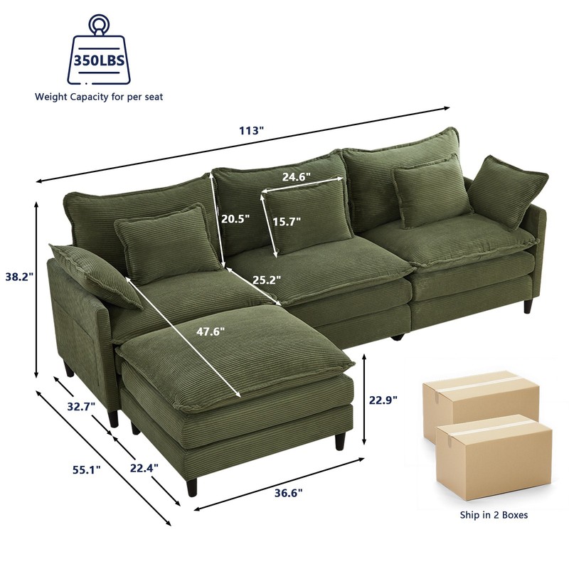 L-Shaped Modular Sectional Sofa Set Corduroy Couch for Living Room with Chaise gallery