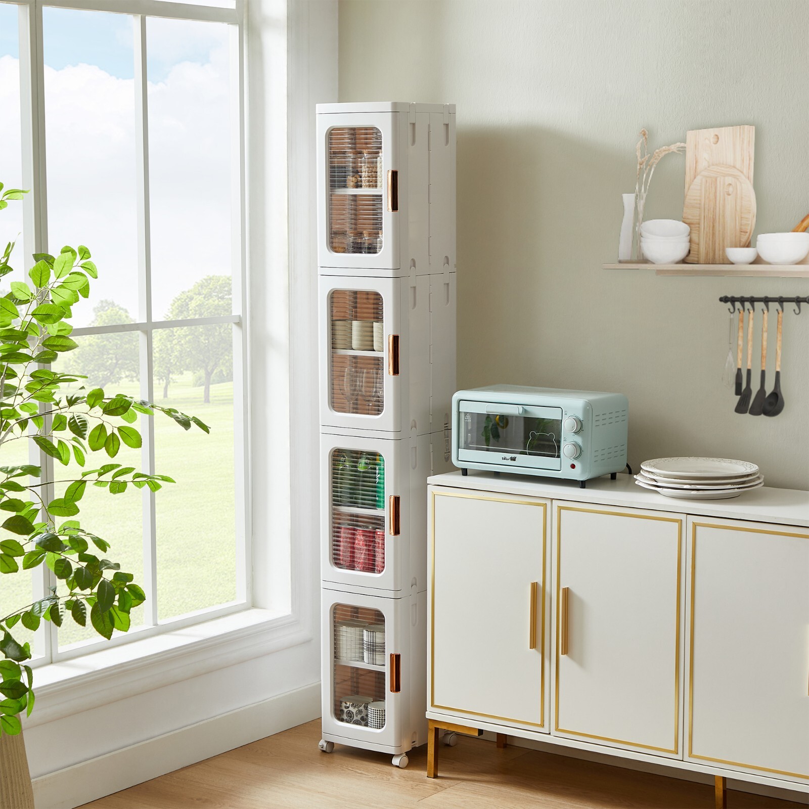 VECELO 4-Tier Narrow Storage Cabinet with Wheels & Shelves for Bathroom Kitchen gallery