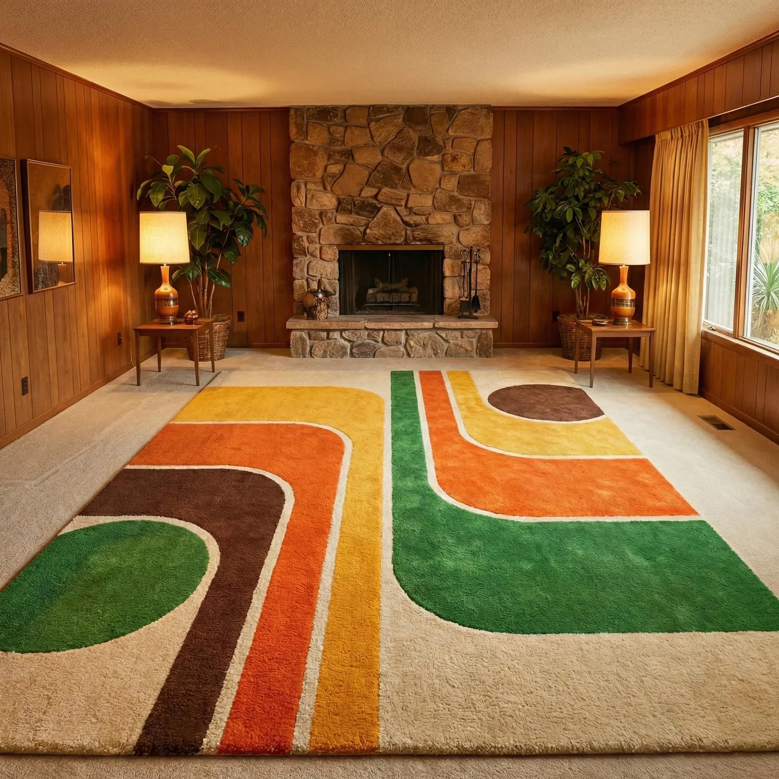 Hand Tufted 70s Retro Geometric Wool Area Rug Modern Abstract Area Rug Carpet gallery