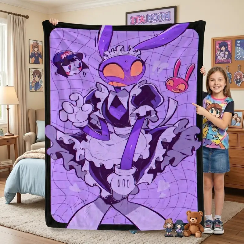 Purple Rabbit Maid Aesthetic Flannel Blanket Cute Anime Style Cozy Sofa Throw gallery