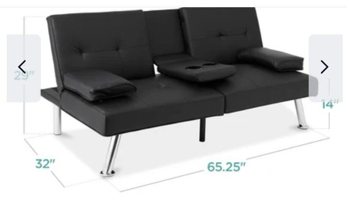 Faux Leather Upholstered Convertible Sofa Bed Futon w/ 2 Cupholders gallery