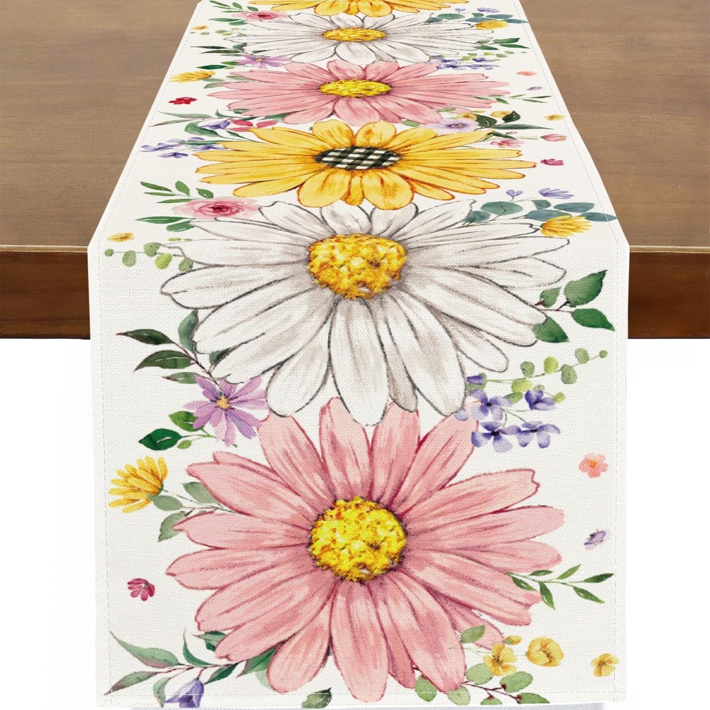 Baccessor Spring Summer Daisy Flowers Table Runner Watercolor Sunflowers Runner
