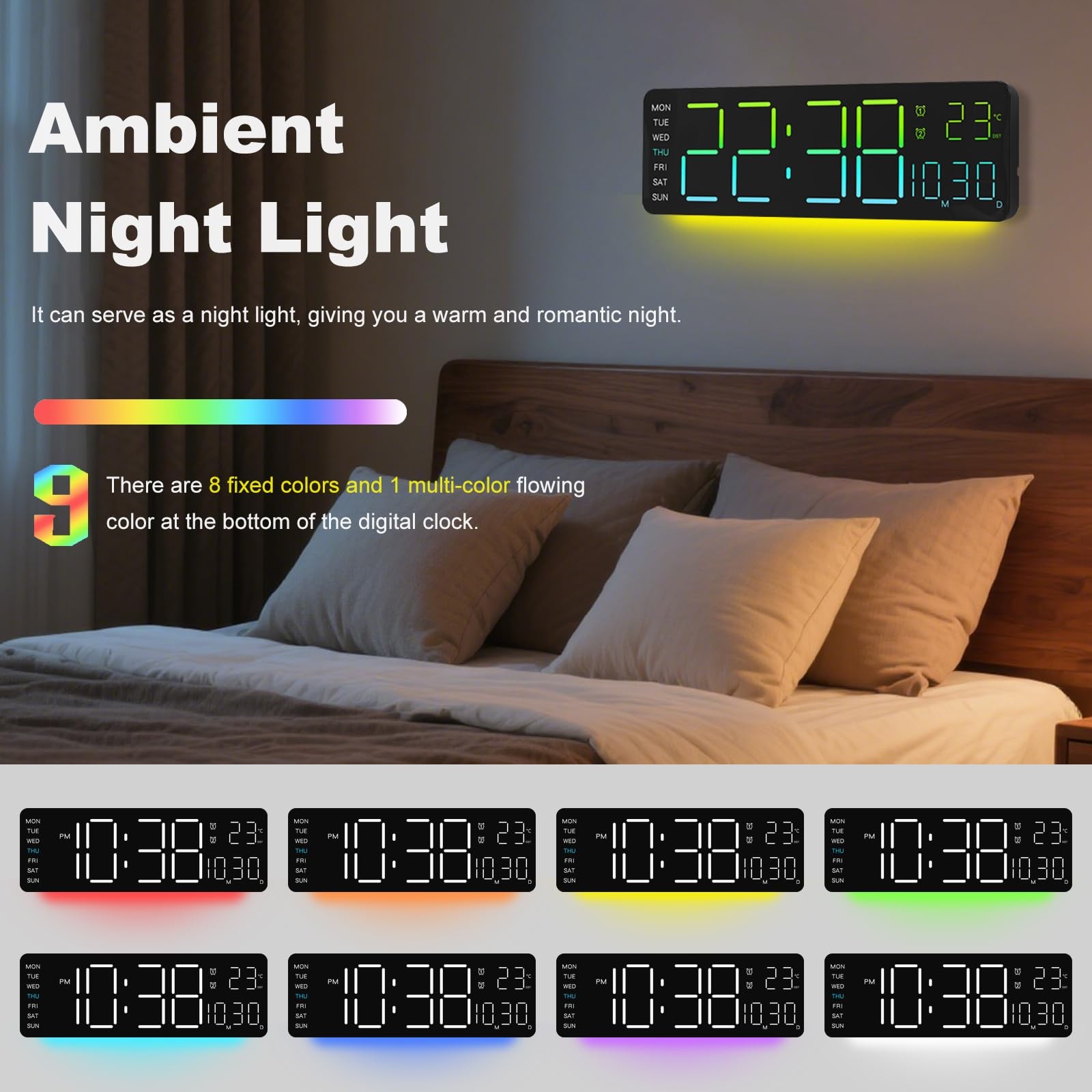 JoFomp LED Digital Clock Large Display with RGB Color Remote Control, 13" Lar... gallery