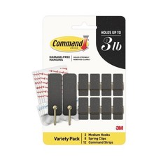 Command, by 3M, 2 Hooks and 8 Spring Clips, Color; Soot/Carbon (Black) New