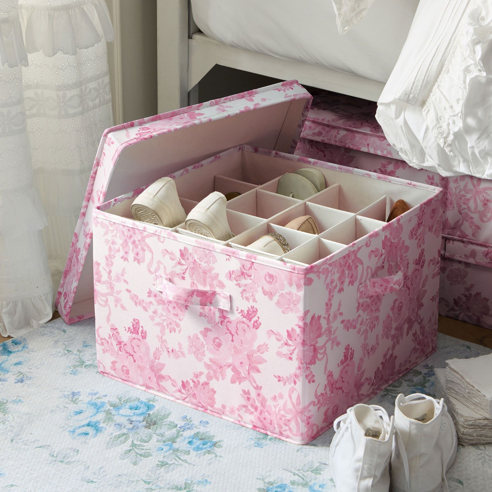 Potterybarn LoveShackFancy Underbed Shoe Storage Pink Damask gallery