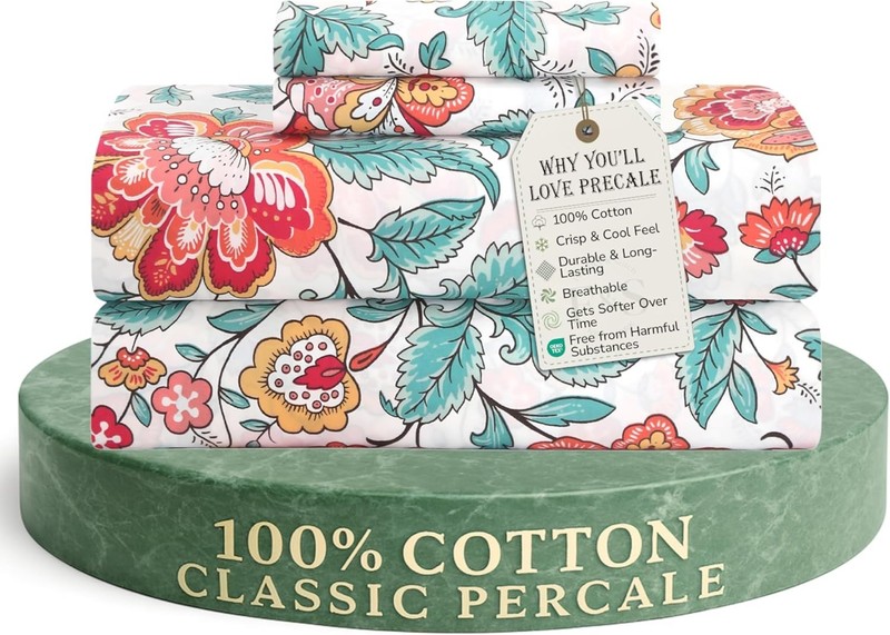 300 Thread Count Crisp Cotton Queen Sheets, Cooling Deep Pocket Vintage Garden gallery