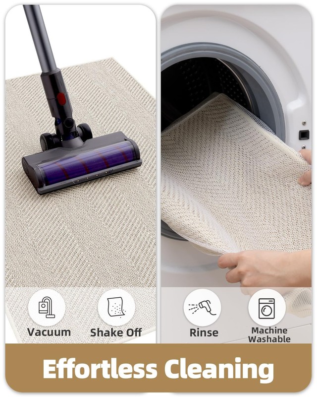 Extremely White Beige Ultra Thin Indoor Door Mat 24"x36", Machine Washable Fr... gallery