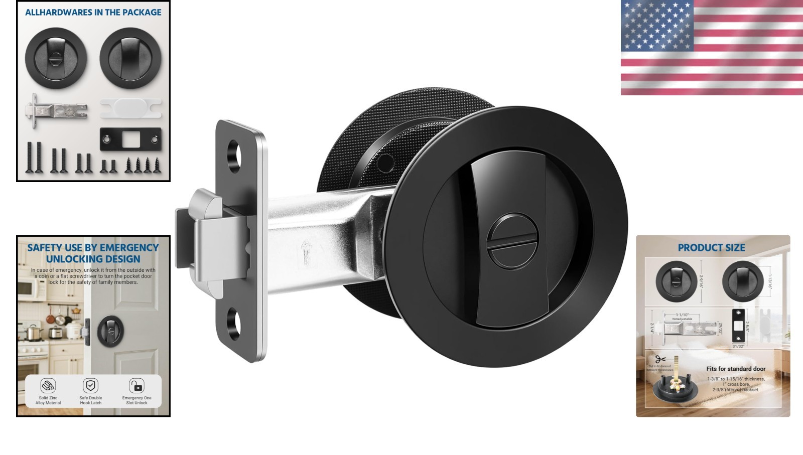 1PC-Embedded Folding Pocket Door Lock with Adjustable Latch for 2-3/8" Backset gallery